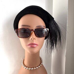 Vintage 50s 60s Sears Roebuck Fashion Millinery Cloche Black Fur Hat 22" Party